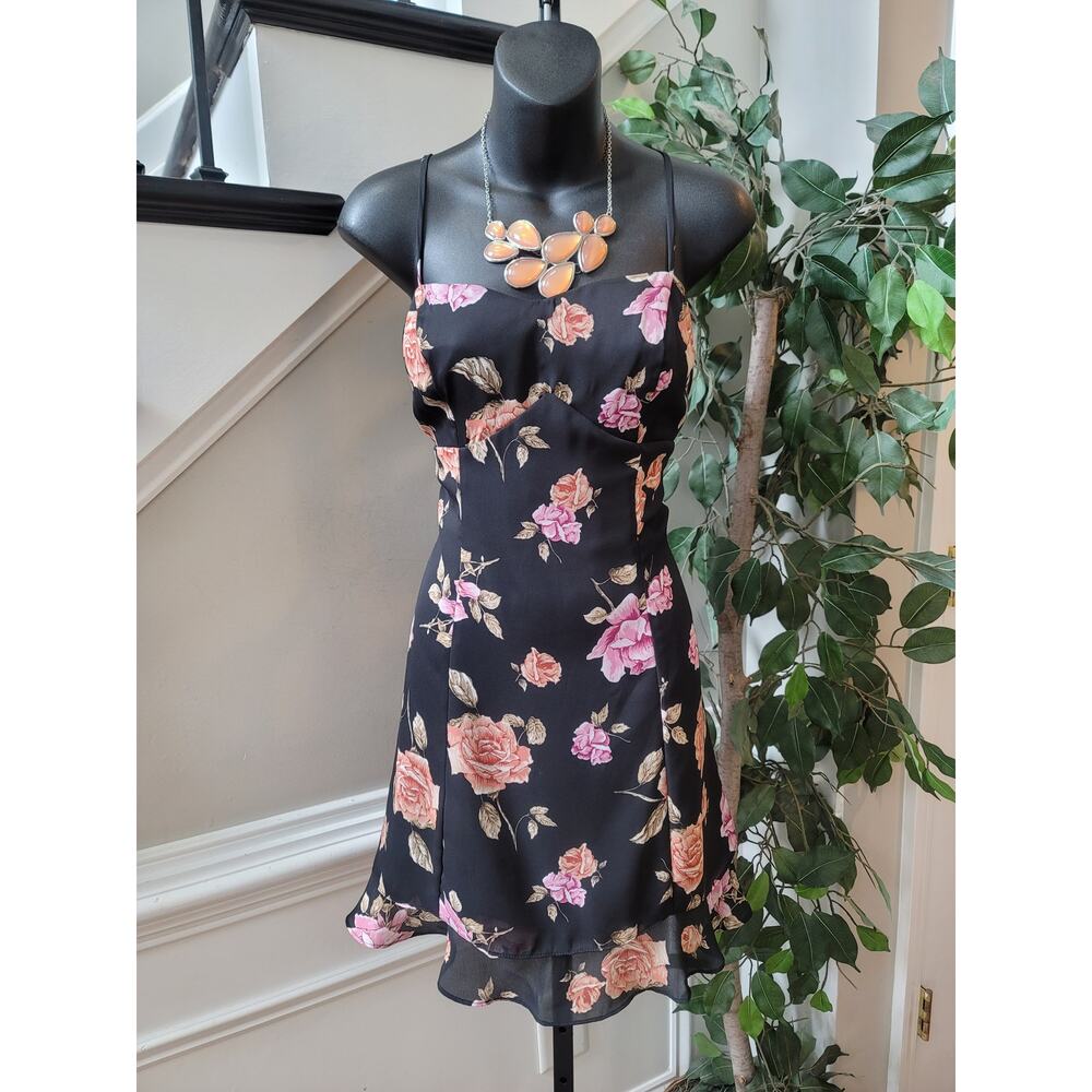 Boulevard de Paris Dress Women's Size 8 Black Pink Floral Sleeveless Fit Flare